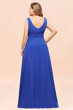 Robe de demoiselle d'honneur grande taille en mousseline sans manches bleu royal col en V robe de mariage simple