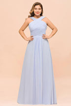 Abito da damigella d'onore lavanda taglia forte con collo all'americana e lunghezza fino al pavimento per invitata a matrimonio