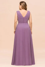 Robe longue violette grande taille pour demoiselle d'honneur en mousseline, robe d'invitée de mariage