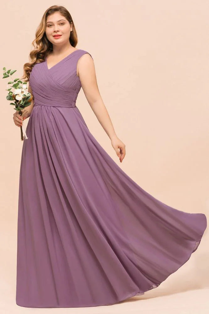 Robe longue violette grande taille pour demoiselle d'honneur en mousseline, robe d'invitée de mariage