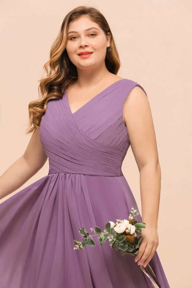Robe longue violette grande taille pour demoiselle d'honneur en mousseline, robe d'invitée de mariage