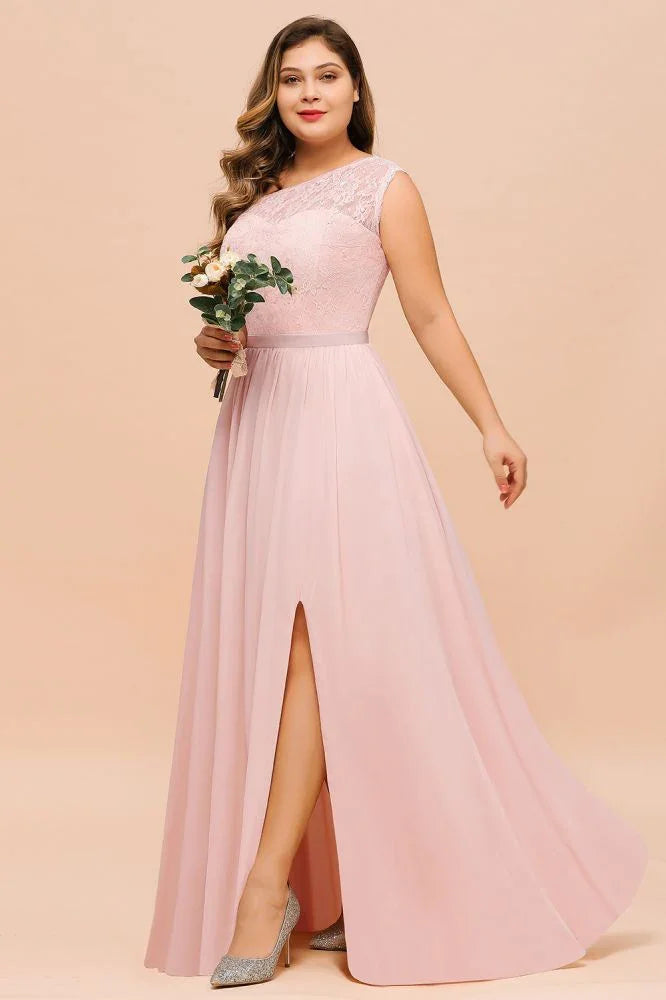 Robe de demoiselle d'honneur grande taille sans manches, coupe évasée, longue avec fente latérale pour fête de mariage