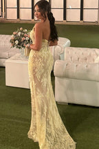 Daffodil Yellow Sweetheart Sleeveless Mermaid Prom Dress With Appliques And Slit