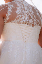 Popular Ivory Crew Neck Sleeveless A-Line Wedding Dress with Appliques and Beadings