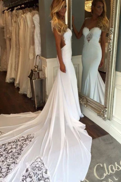 Hermosos vestidos de novia elegantes de playa largos sin mangas con encaje