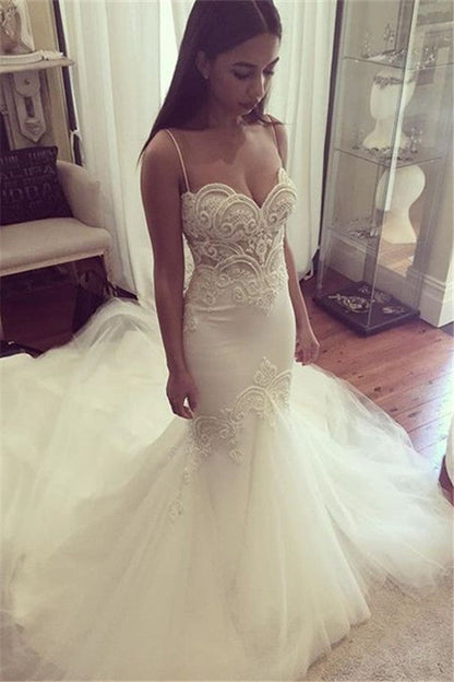 Hübsches Spaghettiträger-Brautkleid mit Herzausschnitt, Sommer-Etuikleid aus Tüll