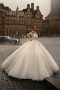 Princess Ivory Off The Shoulder Ball Gown Wedding Dress With Appliques