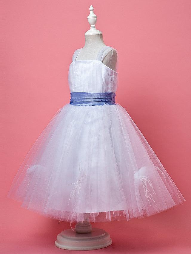 Princess A Line Tulle Sleeveless Strap Knee Length Flower Girl Dress