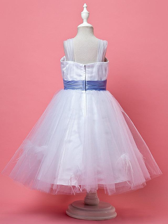 Princess A Line Tulle Sleeveless Strap Knee Length Flower Girl Dress