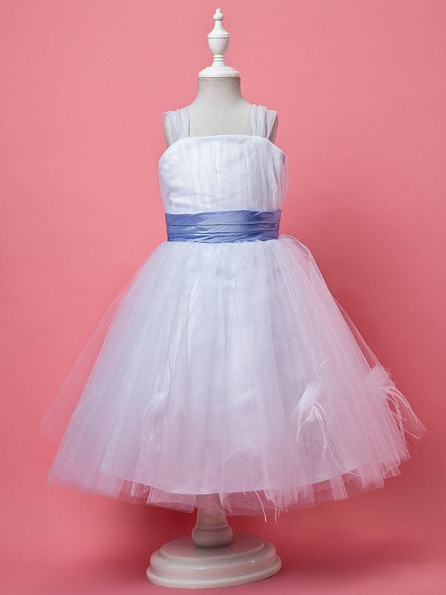 Princess A Line Tulle Sleeveless Strap Knee Length Flower Girl Dress