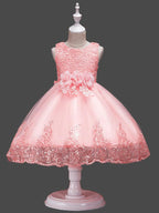 Princess Lace Sleeveless Flower Girl Dress With Jewel Neck For Wedding Birthday