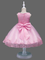 Princess Lace Sleeveless Flower Girl Dress With Jewel Neck For Wedding Birthday