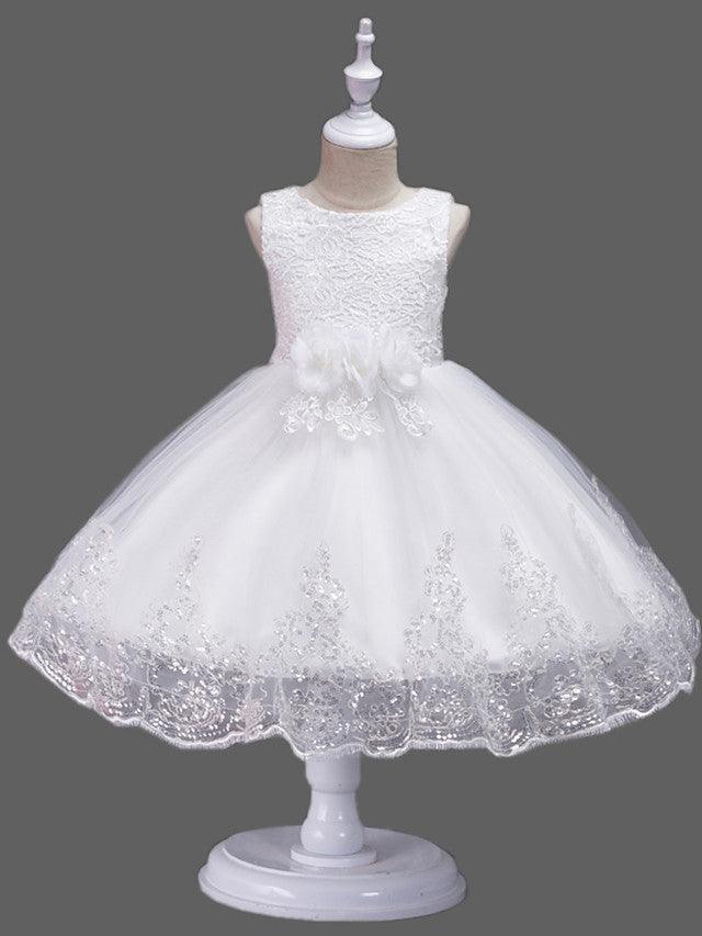 Princess Lace Sleeveless Flower Girl Dress With Jewel Neck For Wedding Birthday - photo 3