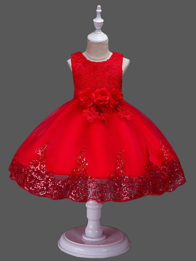 Princess Lace Sleeveless Flower Girl Dress With Jewel Neck For Wedding Birthday - photo 5