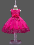 Princess Lace Sleeveless Flower Girl Dress With Jewel Neck For Wedding Birthday