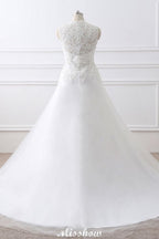 Elegantes Prinzessinnen-Brautkleid aus Spitze mit V-Ausschnitt und Tüll