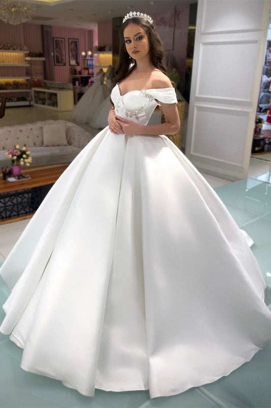 Prinzessin Langes A-Linien-Brautkleid mit Schulterfrei und Ärmellos