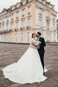 Vestidos de novia blancos largos de corte A con mangas largas de princesa
