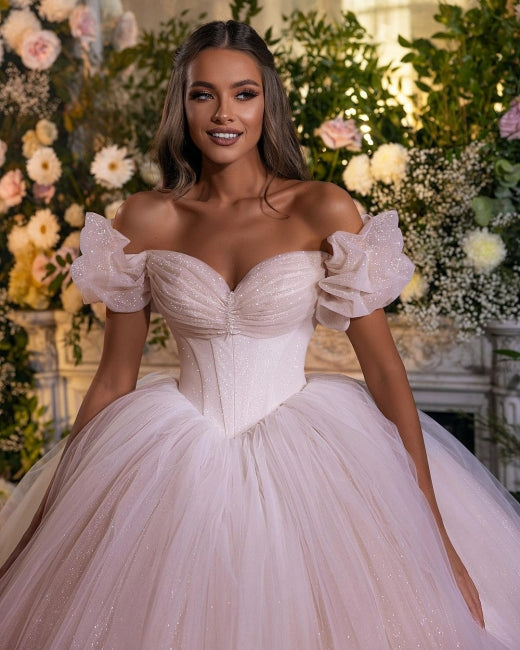 Robes de mariée de luxe princesse pailletées avec dentelle 