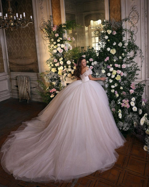 Robes de mariée de luxe princesse pailletées avec dentelle 