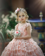 Princess Pink Lace Flower Girls Dress With Cap Sleeves