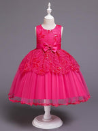 Princess Sleeveless Jewel Neck Satin Tulle Flower Girl Communion Dress