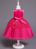 Princess Sleeveless Jewel Neck Satin Tulle Flower Girl Communion Dress