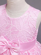 Princess Sleeveless Jewel Neck Satin Tulle Flower Girl Communion Dress