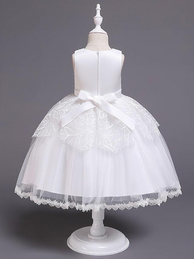 Princess Sleeveless Jewel Neck Satin Tulle Flower Girl Communion Dress