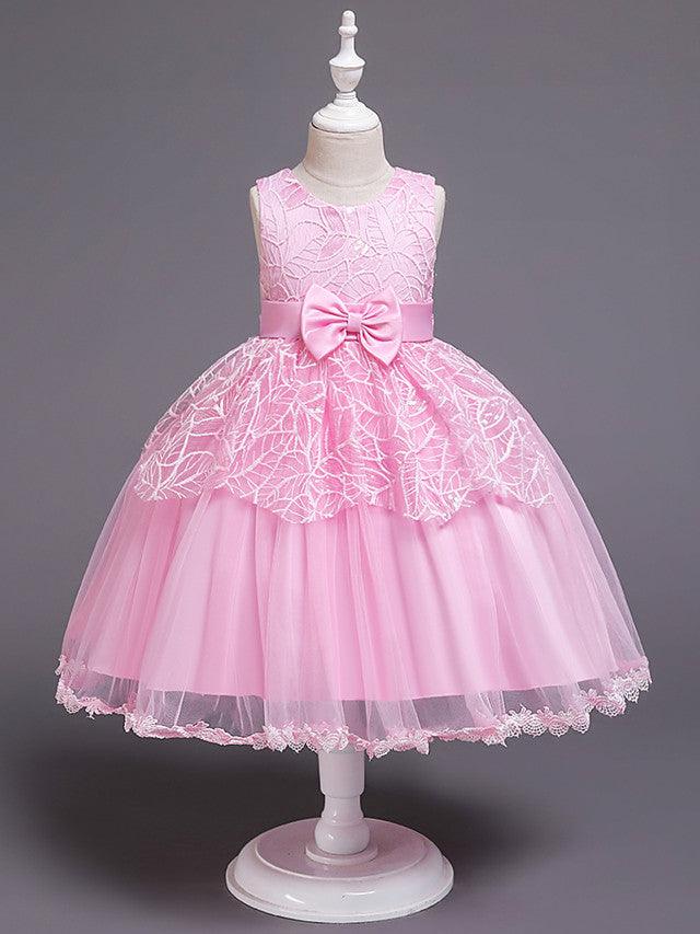 Princess Sleeveless Jewel Neck Satin Tulle Flower Girl Communion Dress - photo 3