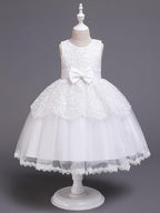Princess Sleeveless Jewel Neck Satin Tulle Flower Girl Communion Dress