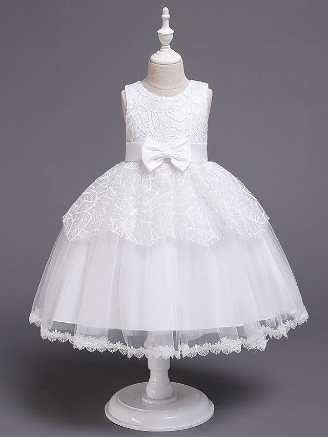 Princess Sleeveless Jewel Neck Satin Tulle Flower Girl Communion Dress