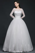 Weißes Prinzessin-Brautkleid aus Tüll mit U-Ausschnitt und Spitze