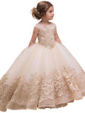 Sleeveless Cotton Lace Flower Girl Dress Sweep Train Wedding