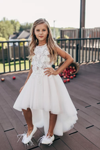 Princess White Lace Flower Girls Dress A Line Sleeveless Floor Length