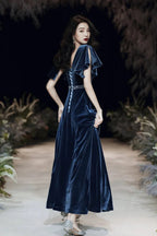 Abito da sera blu su misura abito elegante abito da ballo sexy abito di velluto su misura Y1172
