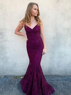 Vestido de Baile com Contas de Sereia Renda Borgonha Vestidos Longos de Noite Y935