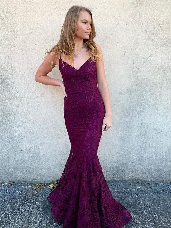 Vestido de Baile com Contas de Sereia Renda Borgonha Vestidos Longos de Noite Y935