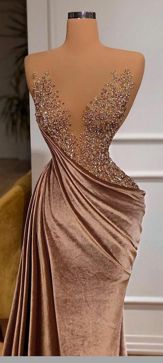 Vestidos de Noite Árabes com Contas Vestidos Formais Longos Vestido de Veludo para Senhora Y756