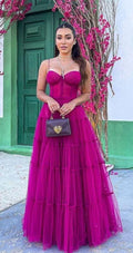 Abito da sera elegante in tulle con spalline sottili a linea ad A Y1073