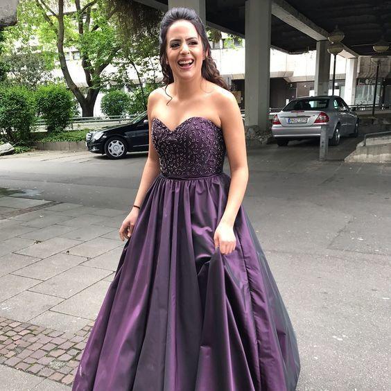 Vestido Longo Roxo para Baile Vestidos de Noite Corpete Bordado Y878
