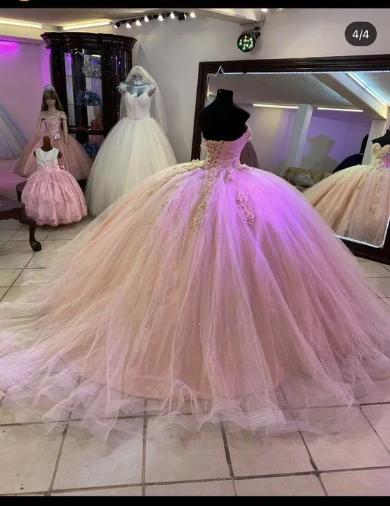 Abito da ballo in pizzo e tulle rosa, vestito per sedicesimo compleanno, abito da principessa rosa Y768