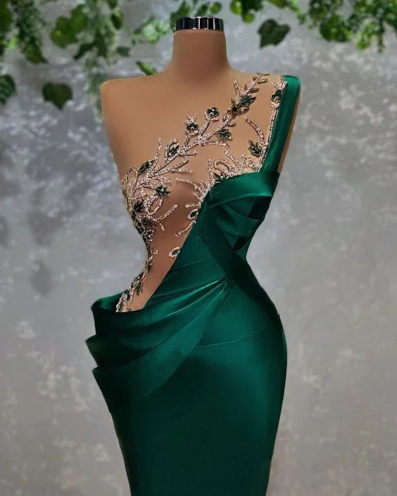 Abito da sera in raso verde smeraldo affascinante, abito da concorso seducente Y757