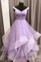 Vestido longo de tule roxo em linha A para baile, vestido de noite Y911