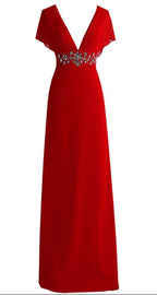 Abito da sera rosso con scollo profondo a V in chiffon, schiena con cristalli, abito formale da sera Y1005