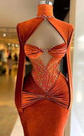 Elegante abito lungo da sera in velluto arancione bruciato Abito da concorso Y991