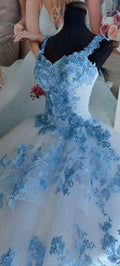 Abito da ballo in tulle bianco e fiori blu del paese delle meraviglie invernale, vestito dolce sedici Y758