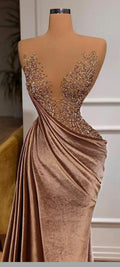 Vestidos de Noite Árabes com Contas Vestidos Formais Longos Vestido de Veludo para Senhora Y756