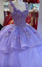 Abito da ballo lilla scintillante con fiori tridimensionali, abito per sedicesimo compleanno, abito da principessa Y810