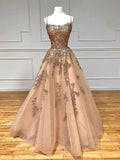 Abito lungo da sera in pizzo tulle champagne abito da ballo champagne Y920